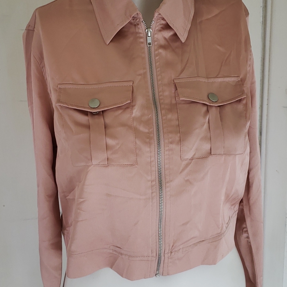 MaterialGirl Cropped Jacket pink Satin Jacket - Picture 4 of 7